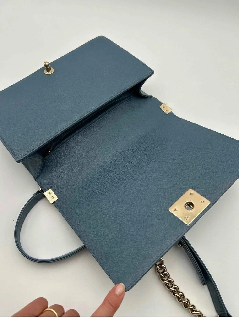 CHANEL Teal Chevron Shoulder Bag with Gold Chain